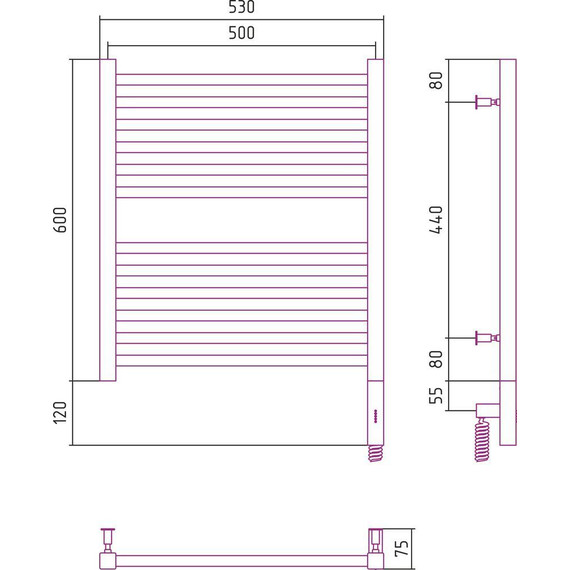 Полотенцесушитель электрический Сунержа Модус 3.0 П12 600x500 мм 03-5701-6050 R, золото - фото 5