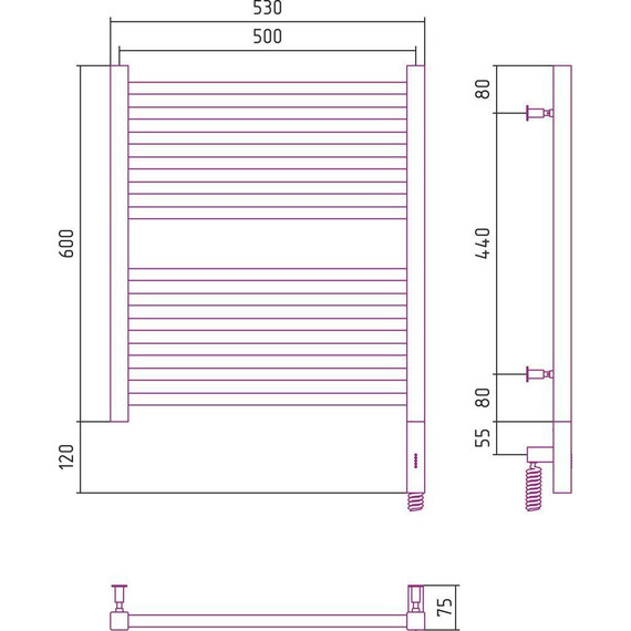 Полотенцесушитель электрический Сунержа Модус 3.0 П12 600x500 мм 31-5701-6050 R, чёрный матовый - фото 5