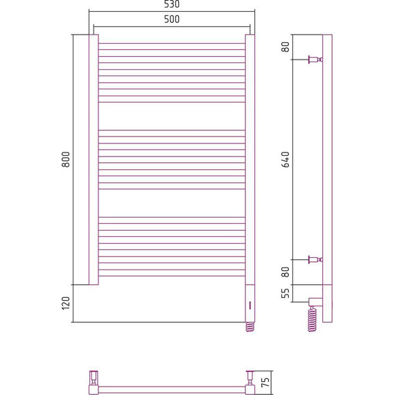 Полотенцесушитель электрический Сунержа Модус 3.0 П15 800x500 мм 051-5701-8050 R, состаренная латунь - фото 5