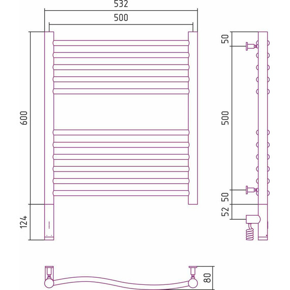 Полотенцесушитель электрический Сунержа Флюид 3.0 П11 600x500 мм 31-5820-6050 L, чёрный матовый - фото 5