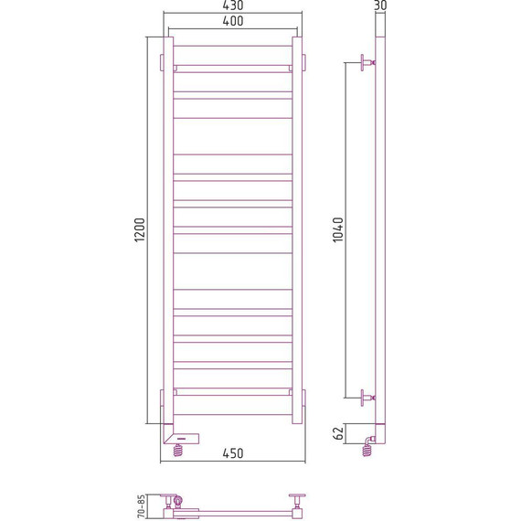 Полотенцесушитель электрический Сунержа Центурион 2.0 П12 1200х400 мм 31-5602-1240 L, чёрный матовый - фото 5