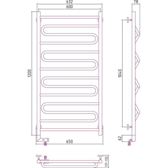 Полотенцесушитель электрический Сунержа Элегия 2.0 П14 1200х600 мм 31-5218-1260 L, чёрный матовый - фото 5