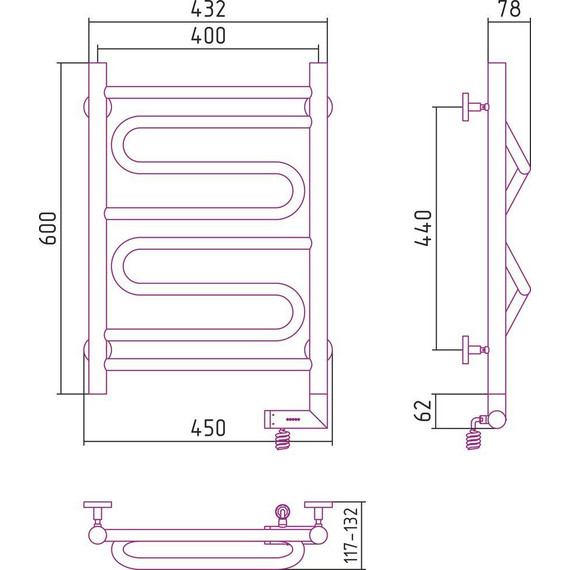 Полотенцесушитель электрический Сунержа Элегия 2.0 П8 600x400 мм 31-5219-6040 R, чёрный матовый - фото 5