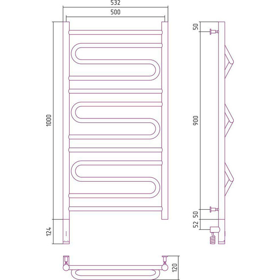 Полотенцесушитель электрический Сунержа Элегия 3.0 П13 1000x500 мм 12-5818-1050 L, белый - фото 5