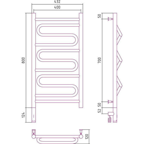 Полотенцесушитель электрический Сунержа Элегия 3.0 П11 800x400 мм 31-5818-8040 L, чёрный матовый - фото 5