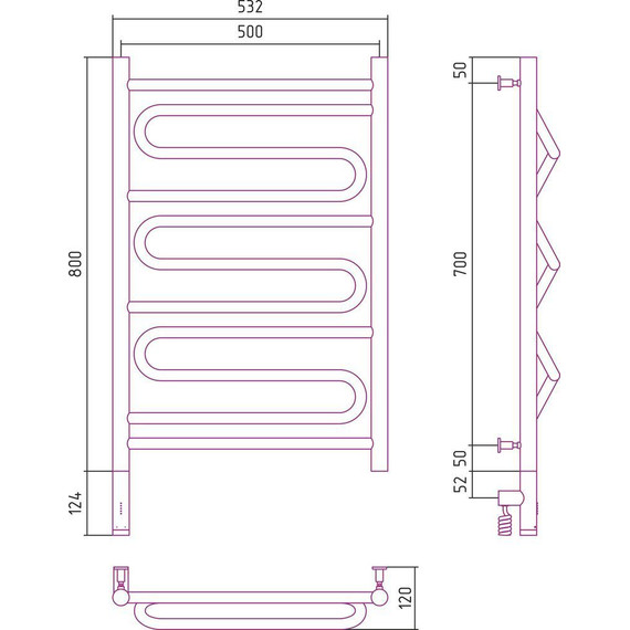 Полотенцесушитель электрический Сунержа Элегия 3.0 П11 800x500 мм 03-5818-8050 L, золото - фото 5