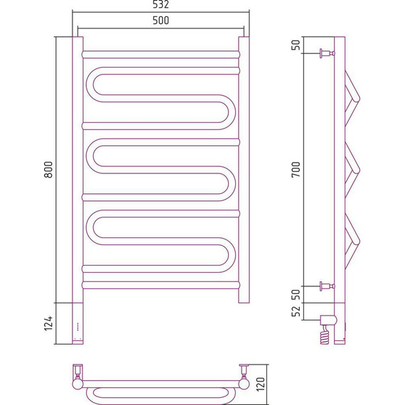 Полотенцесушитель электрический Сунержа Элегия 3.0 П11 800x500 мм 31-5818-8050 L, чёрный матовый - фото 5