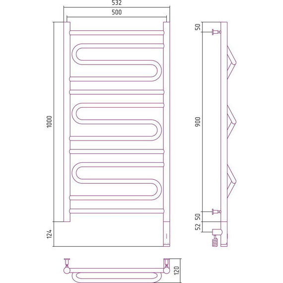 Полотенцесушитель электрический Сунержа Элегия 3.0 П13 1000x500 мм 31-5819-1050 R, чёрный матовый - фото 5