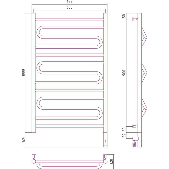 Полотенцесушитель электрический Сунержа Элегия 3.0 П13 1000x600 мм 31-5819-1060 R, чёрный матовый - фото 5