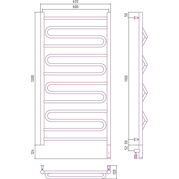 Полотенцесушитель электрический Сунержа Элегия 3.0 П14 1200x600 мм 30-5819-1260 R, белый матовый - фото 5
