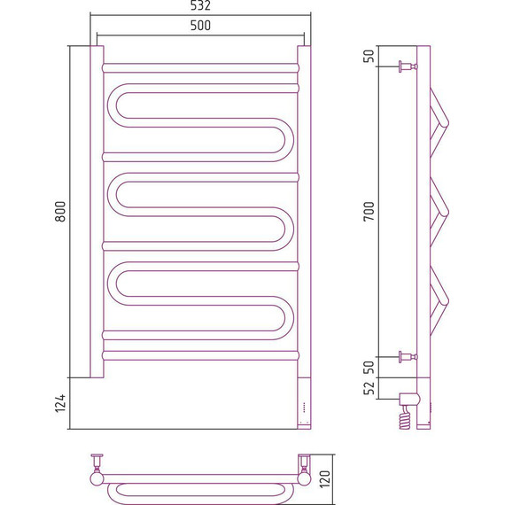 Полотенцесушитель электрический Сунержа Элегия 3.0 П11 800x500 мм 03-5819-8050 R, золото - фото 5