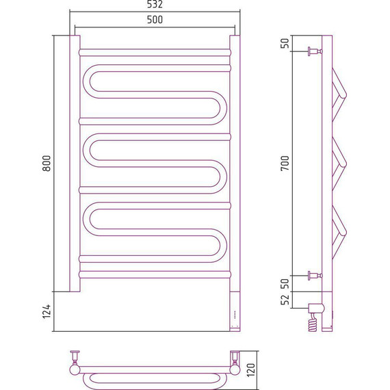 Полотенцесушитель электрический Сунержа Элегия 3.0 П11 800x500 мм 31-5819-8050 R, чёрный матовый - фото 5