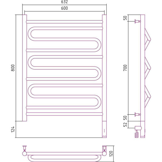 Полотенцесушитель электрический Сунержа Элегия 3.0 П11 800x600 мм 31-5819-8060 R, чёрный матовый - фото 5