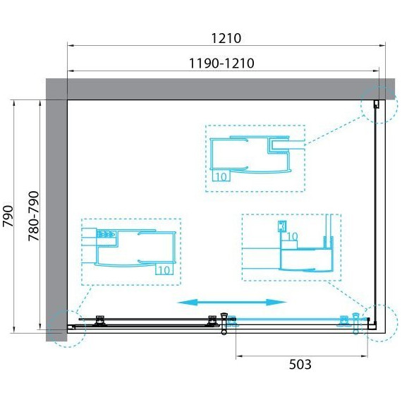 Душевое ограждение BelBagno 120x80 см UNO-195-AH-1-120/80-C-NERO, черный/прозрачное - фото 2