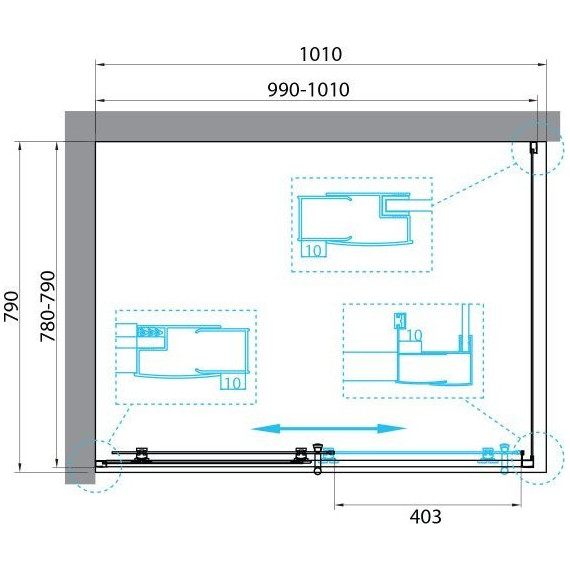 Душевое ограждение BelBagno 100x80 см UNO-195-AH-1-100/80-P-Cr, хром/рифленое - фото 8