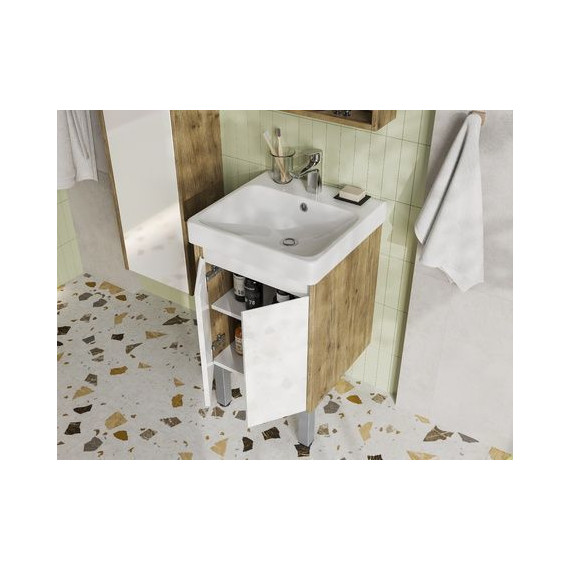 Тумба универсальная с раковиной Акватон Сканди Doors 45 см 1A278701SDZ90, дуб рустикальный/белый глянцевый (ножки в комплекте) - фото 9