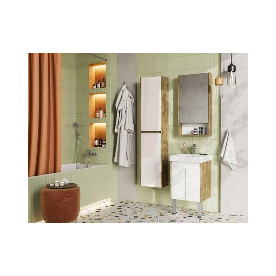 Тумба универсальная с раковиной Акватон Сканди Doors 45 см 1A278701SDZ90, дуб рустикальный/белый глянцевый (ножки в комплекте) - фото 10