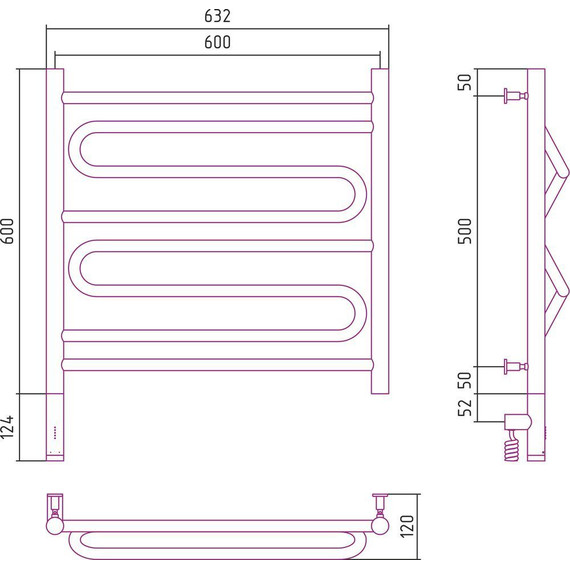 Полотенцесушитель электрический Сунержа Элегия 3.0 П8 600x600 мм 30-5818-6060 L, белый матовый - фото 5