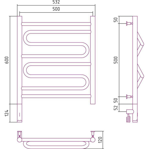 Полотенцесушитель электрический Сунержа Элегия 3.0 П8 600x500 мм 31-5818-6050 L, чёрный матовый - фото 5