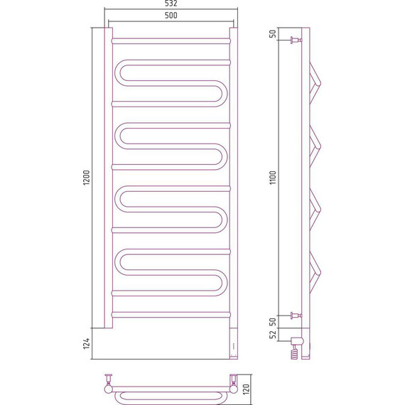 Полотенцесушитель электрический Сунержа Элегия 3.0 П14 1200x500 мм 31-5819-1250 R, чёрный матовый - фото 5