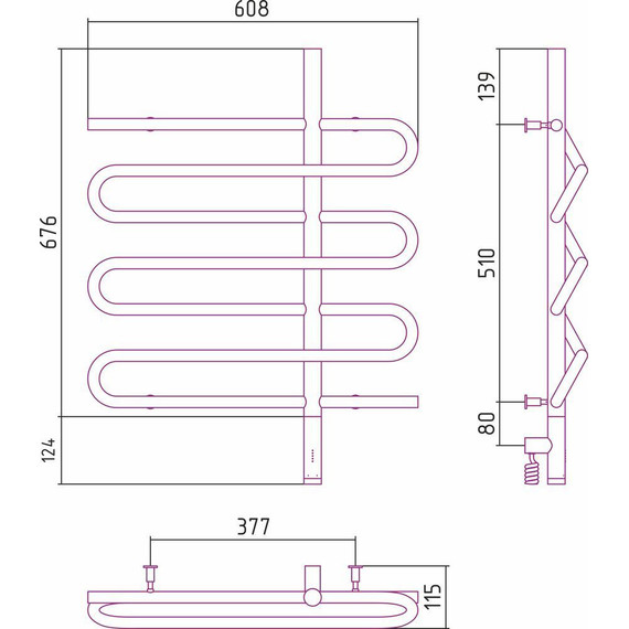 Полотенцесушитель электрический Сунержа Эпатаж 3.0 П7 800x600 мм 03-5851-8060 R, золото - фото 4