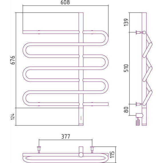 Полотенцесушитель электрический Сунержа Эпатаж 3.0 П7 800x600 мм 31-5851-8060 R, чёрный матовый - фото 4