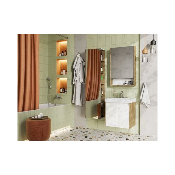 Тумба универсальная с раковиной Акватон Сканди Doors 55 см 1A278801SDZ90, дуб рустикальный/белый глянцевый (ножки в комплекте) - фото 8