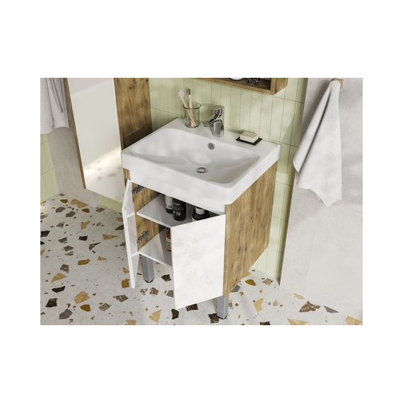 Тумба универсальная с раковиной Акватон Сканди Doors 55 см 1A278801SDZ90, дуб рустикальный/белый глянцевый (ножки в комплекте) - фото 10