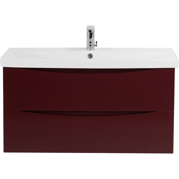 Тумба подвесная с раковиной BelBagno MARINO-CER-1000-2C-SO-BRDL-P 100 см, Bordo Lucido - фото 
