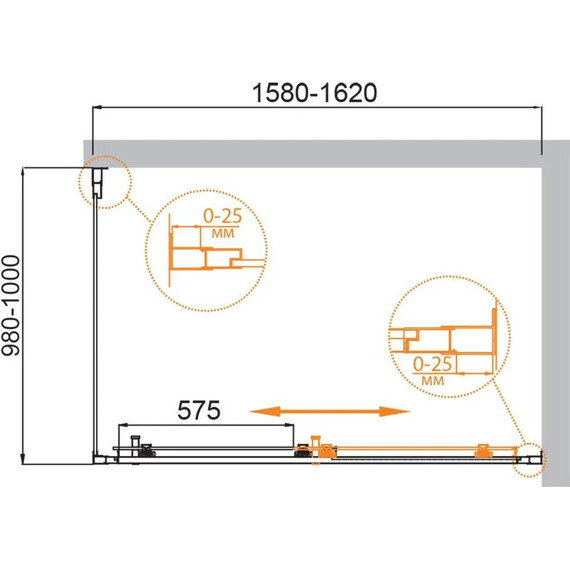 Душевое ограждение Cezares 160х100 см MOLVENO-AH-11-160/100-C-Cr-IV, хром/прозрачное - фото 2