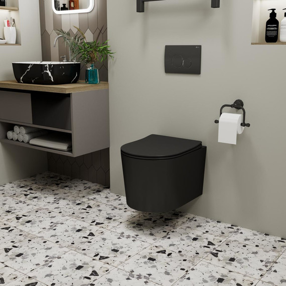 Унитаз подвесной безободковый Point Веста PN41701BM с крышкой микролифт, черный матовый, Цвет производителя: чёрный - фото 5