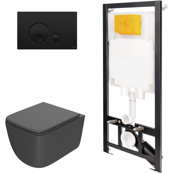 Инсталляция Oli 80 Eco с подвесным безободковым унитазом Point Меркурий 886914GBO3+PN41831GM, серый матовый - фото 