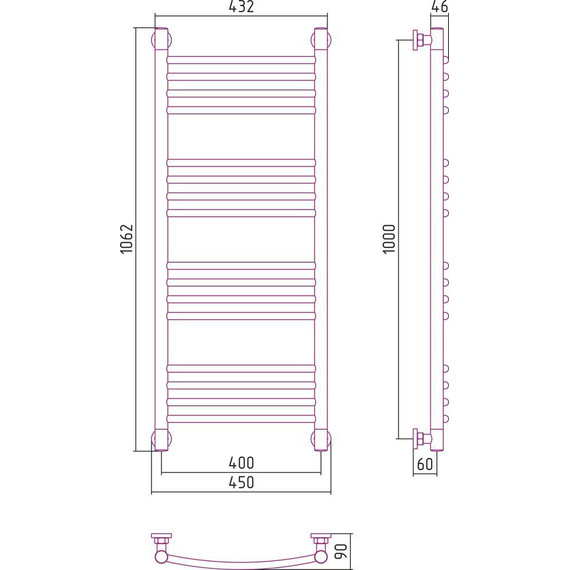 Полотенцесушитель водяной Сунержа Богема+ П16 1000x400 мм (выгнутая перемычка) 00-0221-1040 - фото 6
