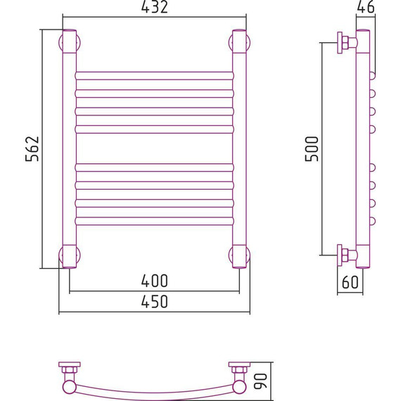 Полотенцесушитель водяной Сунержа Богема+ П8 500x400 мм (выгнутая перемычка) 00-0221-5040 - фото 6