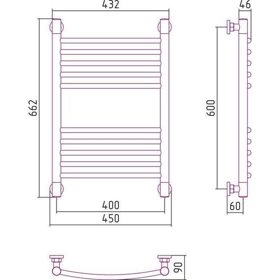 Полотенцесушитель водяной Сунержа Богема+ П10 600x400 мм (выгнутая перемычка) 00-0221-6040 - фото 6