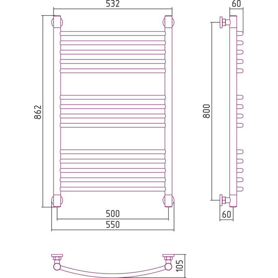 Полотенцесушитель водяной Сунержа Богема+ П14 800x500 мм (выгнутая перемычка) 00-0221-8050 - фото 6