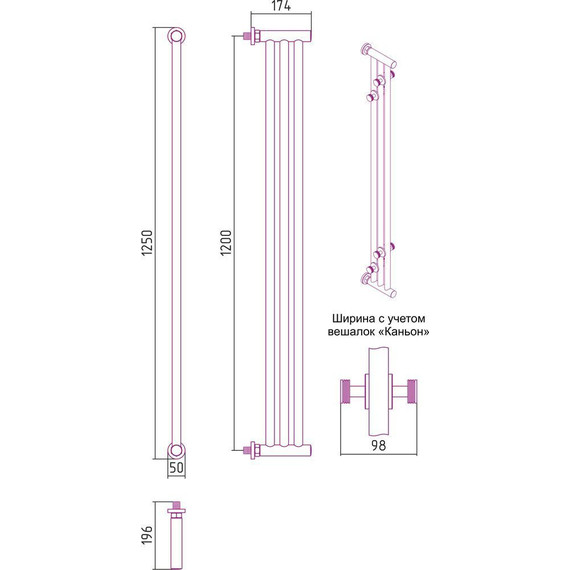 Полотенцесушитель водяной Сунержа Хорда ПП П3 1200x195 мм 00-4124-1200 - фото 8
