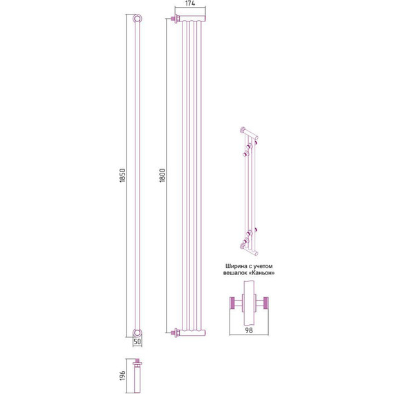 Полотенцесушитель водяной Сунержа Хорда ПП П3 1800x195 мм 00-4124-1800 - фото 8