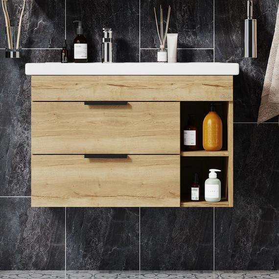 Тумба подвесная с раковиной Onika Легран 80 см 108047, дуб галифакс - фото 2