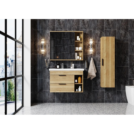 Тумба подвесная с раковиной Onika Легран 80 см 108047, дуб галифакс - фото 3