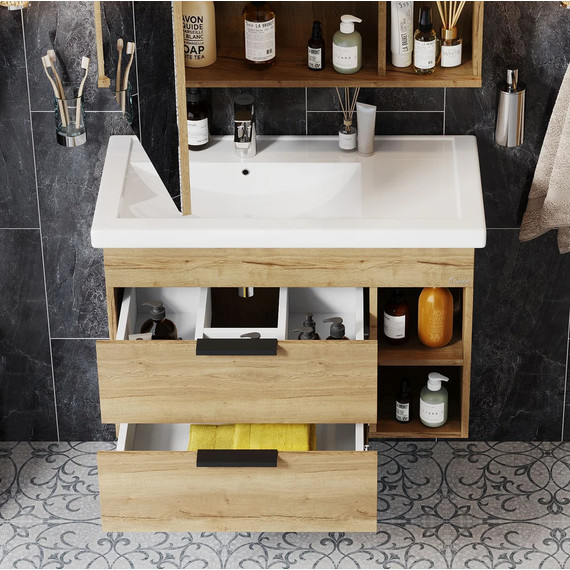 Тумба подвесная с раковиной Onika Легран 80 см 108047, дуб галифакс - фото 5