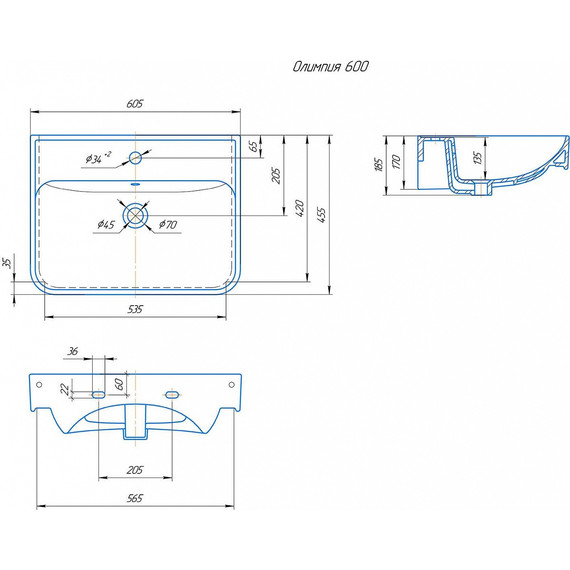 Тумба подвесная с раковиной Onika Неаполь 60 см 106104 - фото 5