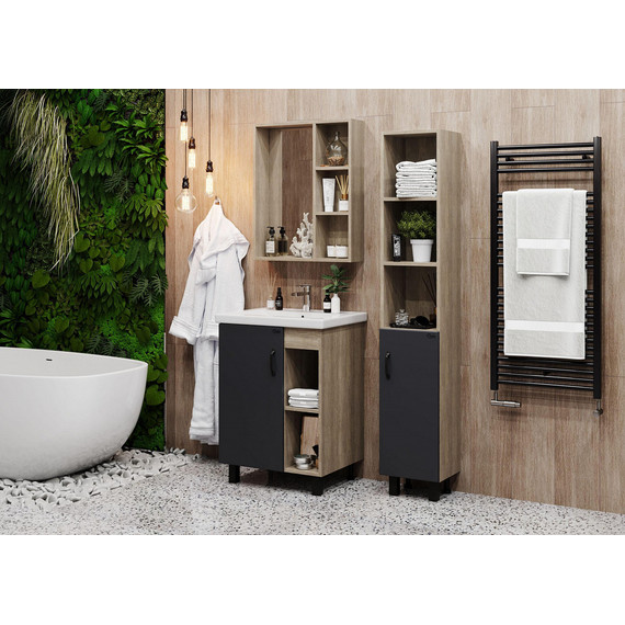 Тумба напольная с раковиной Onika Тимбер 60 см 106116, серый матовый/дуб сонома - фото 3