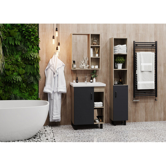 Тумба напольная с раковиной Onika Тимбер 60 см 106116, серый матовый/дуб сонома - фото 5