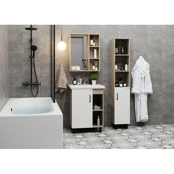 Тумба напольная с раковиной Onika Тимбер 60 см 106115, белый матовый/дуб сонома - фото 2