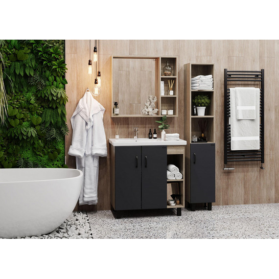 Тумба напольная с раковиной-столешницей Onika Тимбер 80 см 108046, серый матовый/дуб сонома - фото 4