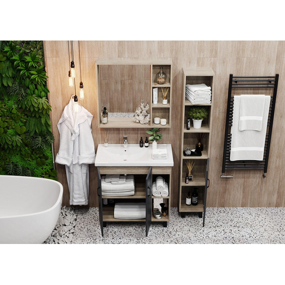 Тумба напольная с раковиной-столешницей Onika Тимбер 80 см 108046, серый матовый/дуб сонома - фото 6