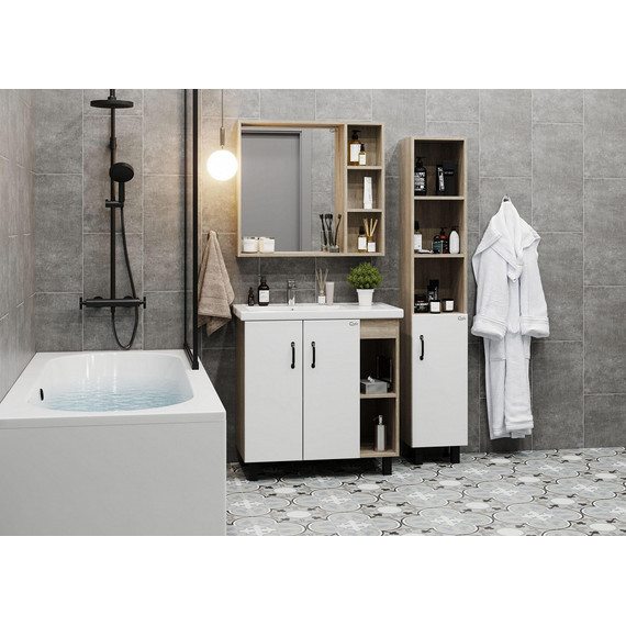 Тумба напольная с раковиной-столешницей Onika Тимбер 80 см 108045, белый матовый/дуб сонома - фото 2