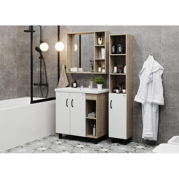 Тумба напольная с раковиной-столешницей Onika Тимбер 80 см 108045, белый матовый/дуб сонома - фото 4