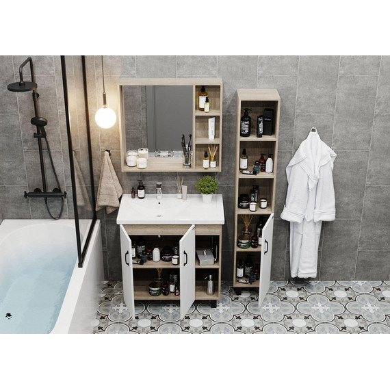 Тумба напольная с раковиной-столешницей Onika Тимбер 80 см 108045, белый матовый/дуб сонома - фото 5